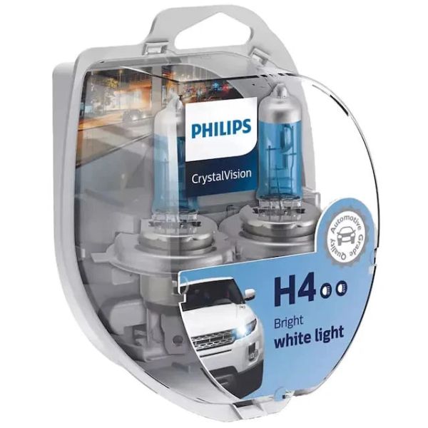 Комплект галогенових ламп PHILIPS H4 12342CVSP CrystalVision + W5W 4300K 60/55W 12V P43t