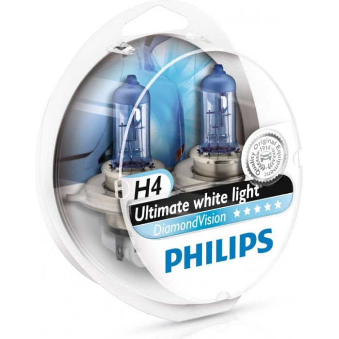 Комплект галогенових ламп PHILIPS H4 12342DVSP DiamondVision 5000K 60/55W 12V P43t