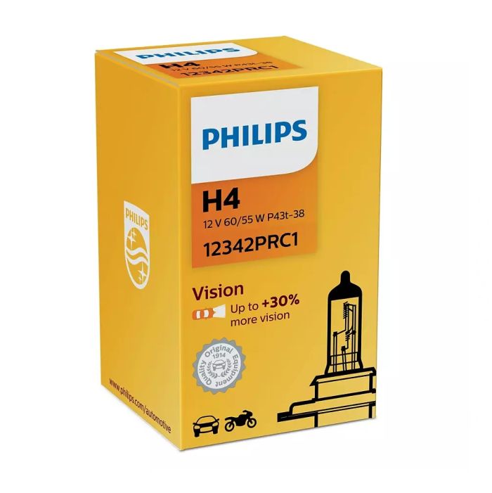 Галогенова лампа PHILIPS H4 12342PRC1 Vision +30% 60/55W 12V P43t-38