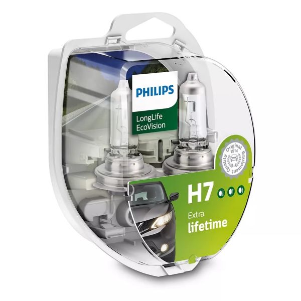 Комплект галогенових ламп PHILIPS H7 12972LLECOS2 LongLife EcoVision 55W 12V PX26d