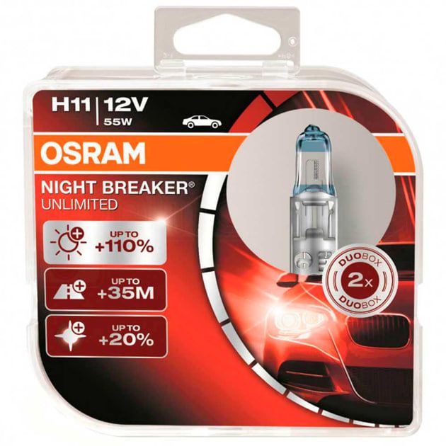 Комплект галогенових ламп OSRAM H11 64211NBU-HCB Night Breaker Unlimited +110% 55W 12V PGJ19-2