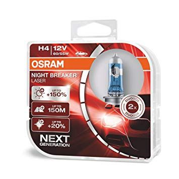 Комплект галогенових ламп OSRAM H4 64193NL-HCB Night Breaker LASER NG +150% 60/55W 12V P43T