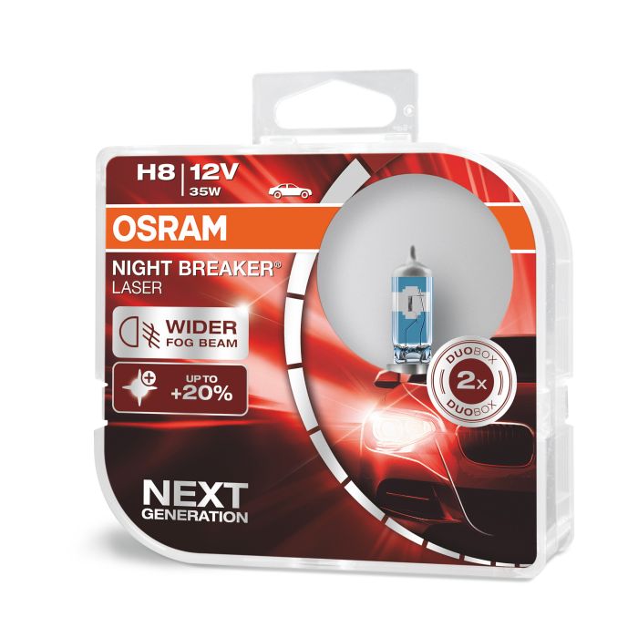 Комплект галогенових ламп OSRAM H8 64212NL-HCB Night Breaker LASER NG +150% 35W 12V PGJ19-1 (2 шт)