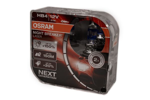 Комплект галогенових ламп OSRAM HB4 9006NL-HCB Night Breaker LASER NG +150% 51W 12V P22d (2 шт)
