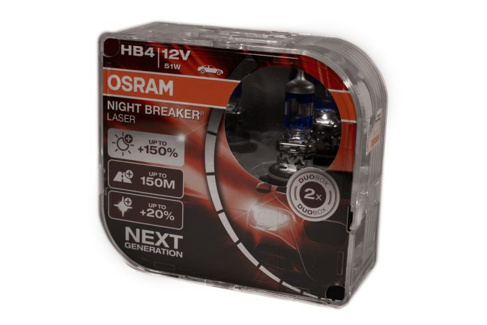 Комплект галогенових ламп OSRAM HB4 9006NL-HCB Night Breaker LASER NG +150% 51W 12V P22d