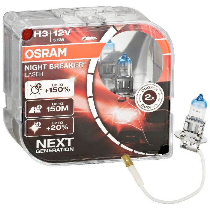 Комплект галогенових ламп OSRAM H3 64151NL-HCB Night Breaker LASER NG +150% 55W 12V Pk22s (2 шт)