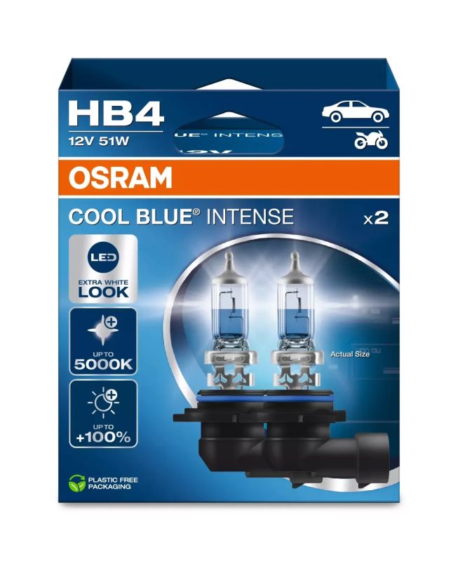Комплект галогенових ламп OSRAM HB4 9006CBN-2HB Cool Blue Intense NG +100% 5000K 51W 12V P22d
