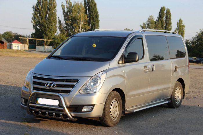 Передний силовой бампер WT003-2 (нержавейка) для Hyundai H300, H1, Starex 2008-2020 гг