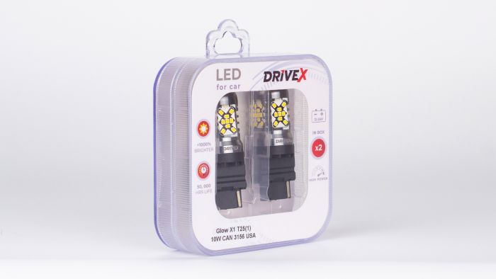 Світлодіоди в габаритні вогні. Підсвітку номера та салона DriveX Glow X1 T25(1) 12-24V 10W CAN 1200Lm 3156/P27W base-16mm USA к-т.