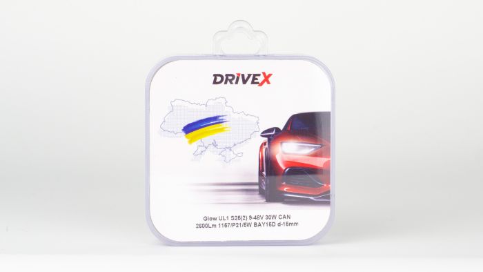 Світлодіоди в габаритні вогні. Підсвітку номера та салона DriveX Glow UL1 S25(2) 9-48V 30W CAN 2600Lm 1157/P21/5W BAY15D d-15mm к-т.