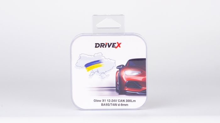 Світлодіоди в габаритні вогні. Підсвітку номера та салона DriveX Glow X1 T8 12-24V CAN 300Lm BA9S/T4W d-9mm к-т.