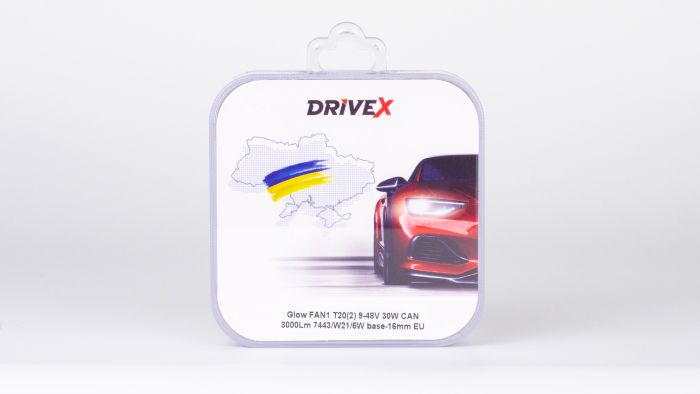 Світлодіоди в габаритні вогні. Підсвітку номера та салона DriveX Glow FAN1 T20(2) 9-48V 30W CAN 3000Lm 7443/W21/5W base-16mm EU к-т.