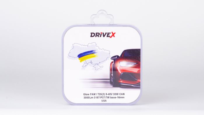 Світлодіоди в габаритні вогні. Підсвітку номера та салона DriveX Glow FAN1 T25(2) 9-48V 30W CAN 3000Lm 3157/P27/7W base-16mm USA к-т.