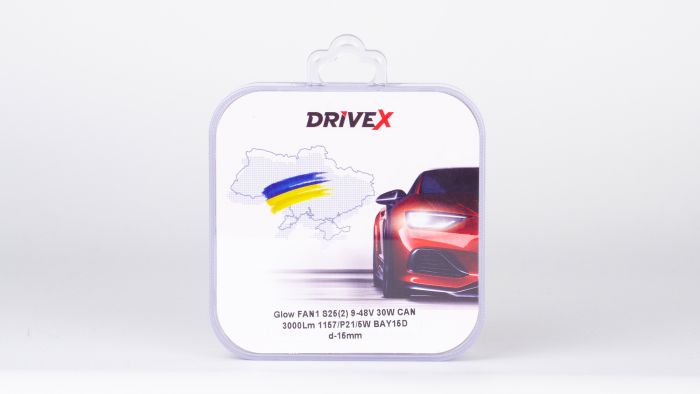 Світлодіоди в габаритні вогні. Підсвітку номера та салона DriveX Glow FAN1 S25(2) 9-48V 30W CAN 3000Lm 1157/P21/5W BAY15D d-15mm к-т.
