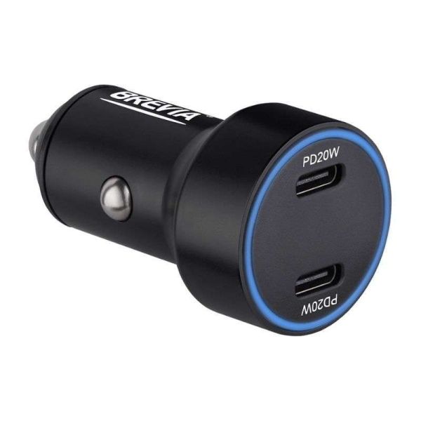 Автозарядка BREVIA ePower DualCharge Display 40W два USB-C черная для авто (46040DCLB)