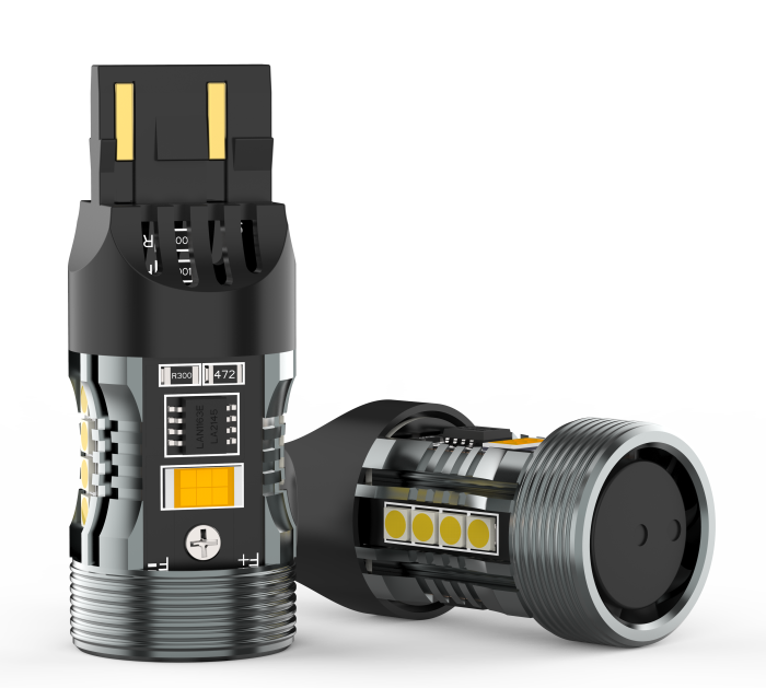 Комплект светодиодных ламп Infolight T20, 7443 (W21/5W) Canbus Amber+White