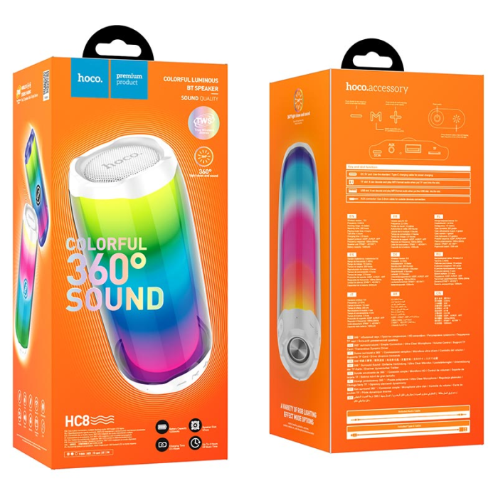 Портативна колонка HOCO HC8 Pulsating colorful luminous wireless speaker White (6931474752864)