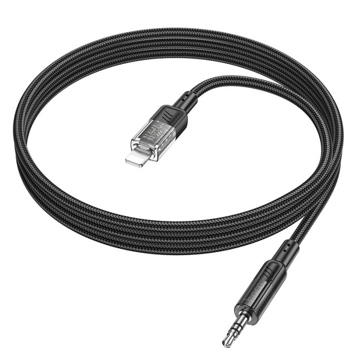 Аудiокабель HOCO UPA27 iP to 3.5mm male, nylon braid, 1.2m, Black (6942007612524)