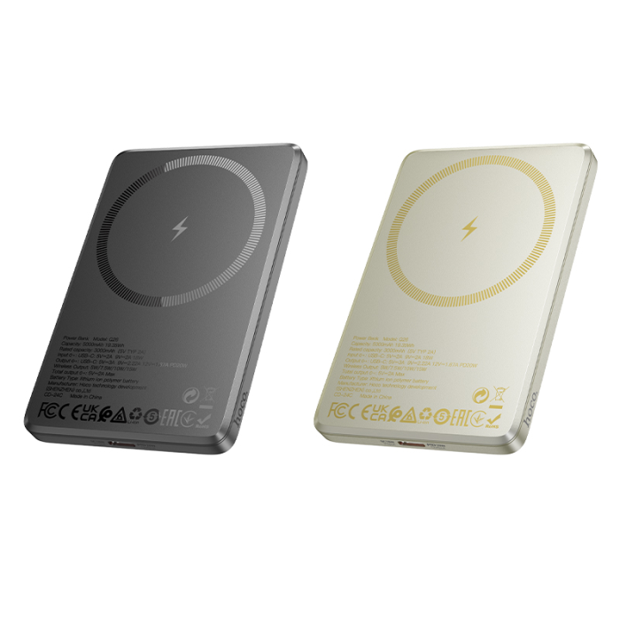 Зовнішній акумулятор HOCO Q26 Joy PD20W magnetic fast charging power bank(5000mAh) metal gray (6942007624039)