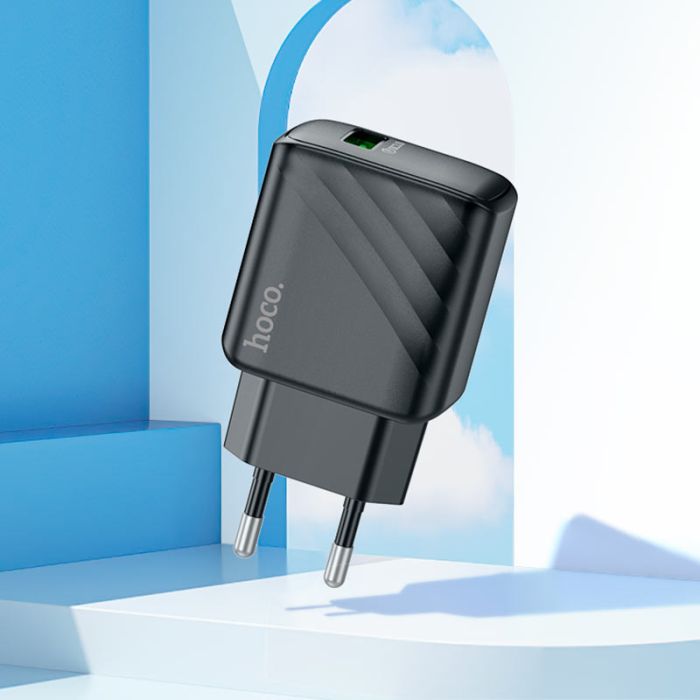 Мережевий зарядний пристрій з кабелем HOCO CS21A Rich single port QC3.0 charger set (Type-C)(EU) Black (6942007609906)