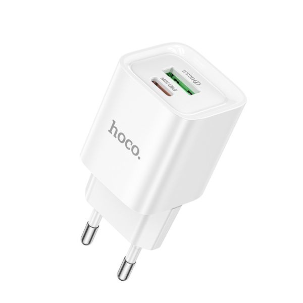 Мережевий зарядний пристрій HOCO C147A Charm PD20W+QC3.0 charger (EU) White (6942007630276)