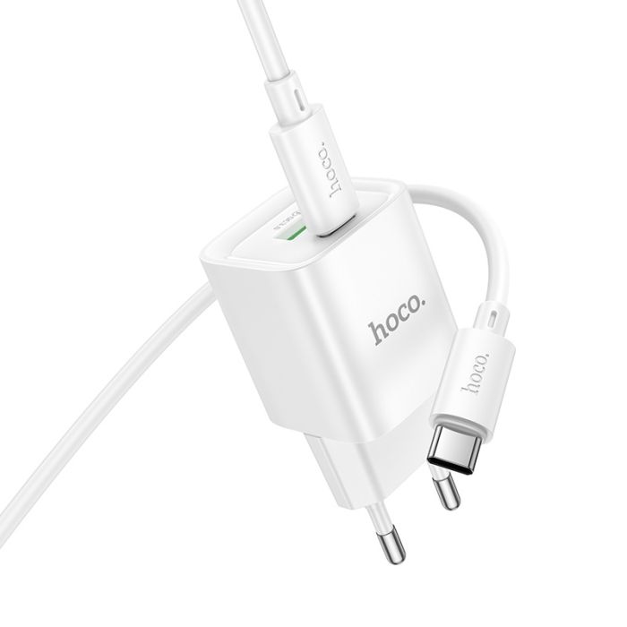 Мережевий зарядний пристрій з кабелем HOCO C147A Charm PD20W+QC3.0 charger set (C to C)(EU) White (6942007630290)