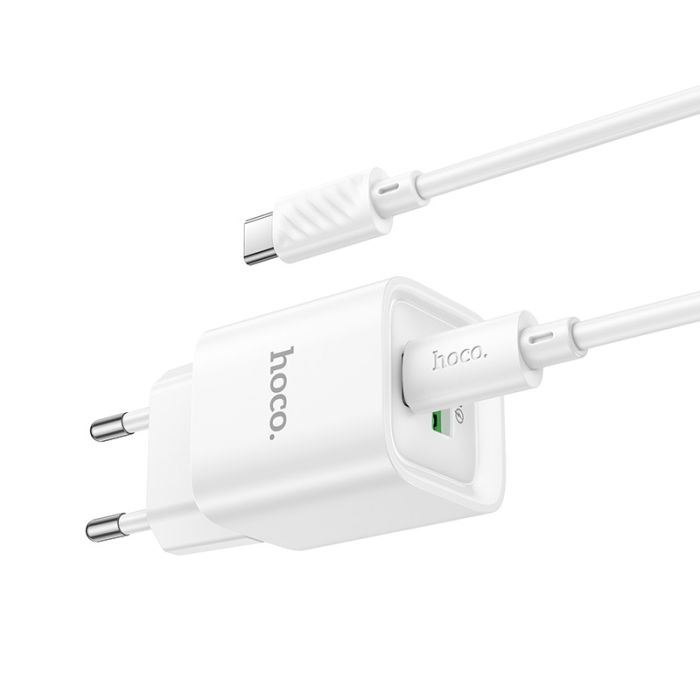 Мережевий зарядний пристрій з кабелем HOCO C147A Charm PD20W+QC3.0 charger set (C to C)(EU) White (6942007630290)