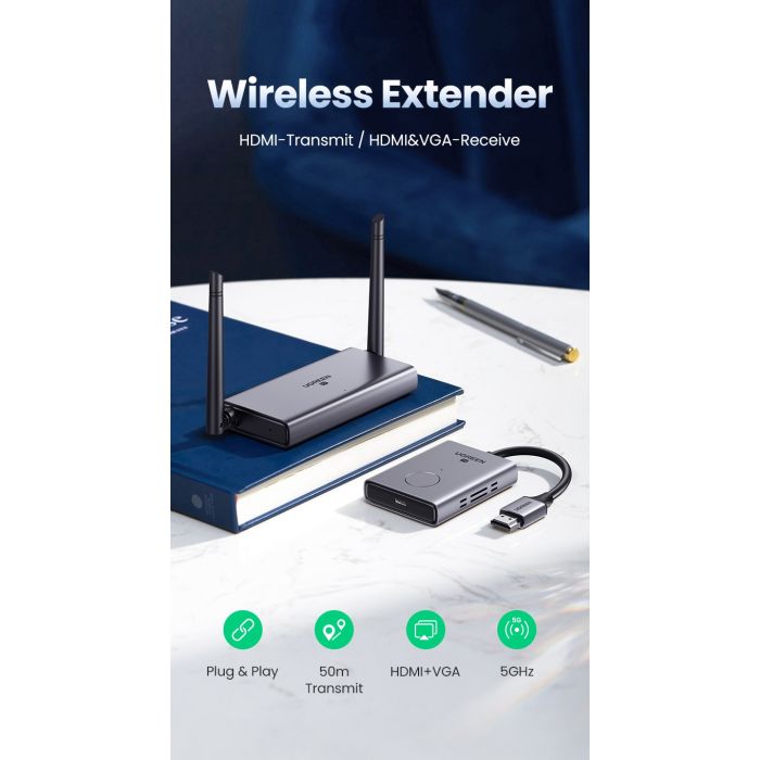 Безпровідний подовжувач UGREEN CM506 Wireless HDMI Extender Transmitter and Receiver 50m(UGR-50633A) (UGR-50633A)