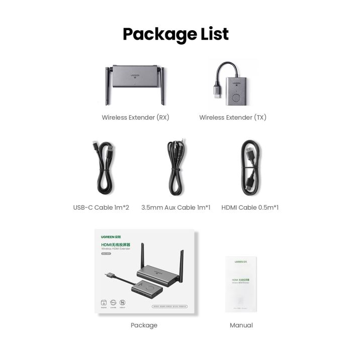 Безпровідний подовжувач UGREEN CM506 Wireless HDMI Extender Transmitter and Receiver 50m(UGR-50633A) (UGR-50633A)