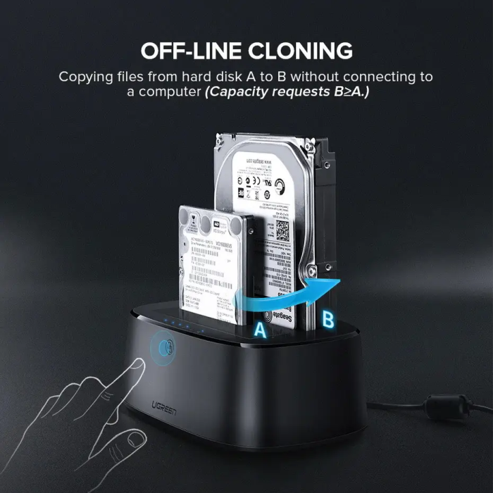 Док-станція UGREEN CM198 USB 3.0 to SATA Dual-Bay Hard Drive Duplicator/Cloner EU (UGR-50857) (UGR-50857)