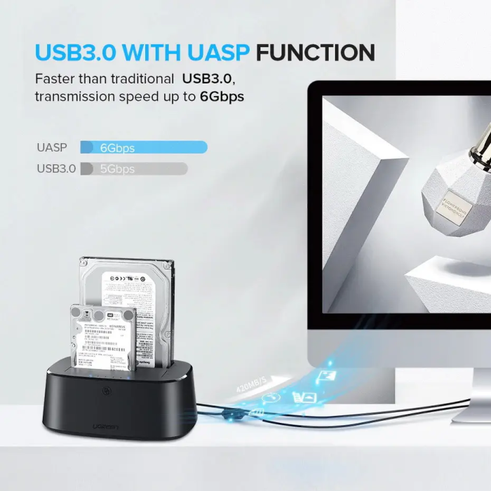 Док-станція UGREEN CM198 USB 3.0 to SATA Dual-Bay Hard Drive Duplicator/Cloner EU (UGR-50857) (UGR-50857)