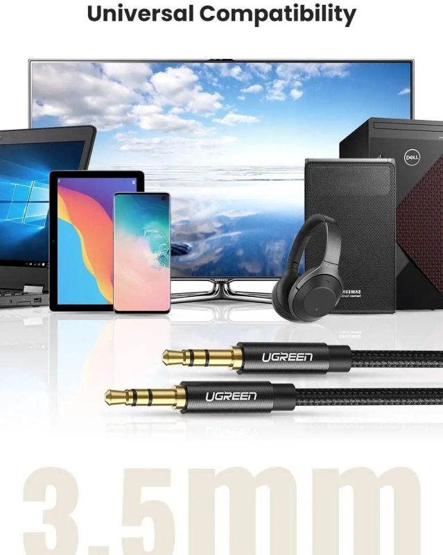 Аудіокабель UGREEN AV112 3.5mm Male to 3.5mm Male Cable Gold Plated Metal Case with Braid 1m (Black)(UGR-50361) (UGR-50361)