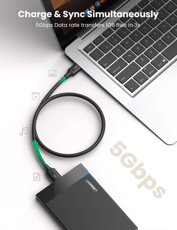 Кабель UGREEN US130 USB 3.0 A Male to Micro USB 3.0 Male Cable 0.5m (Black)(UGR-10840) (UGR-10840)