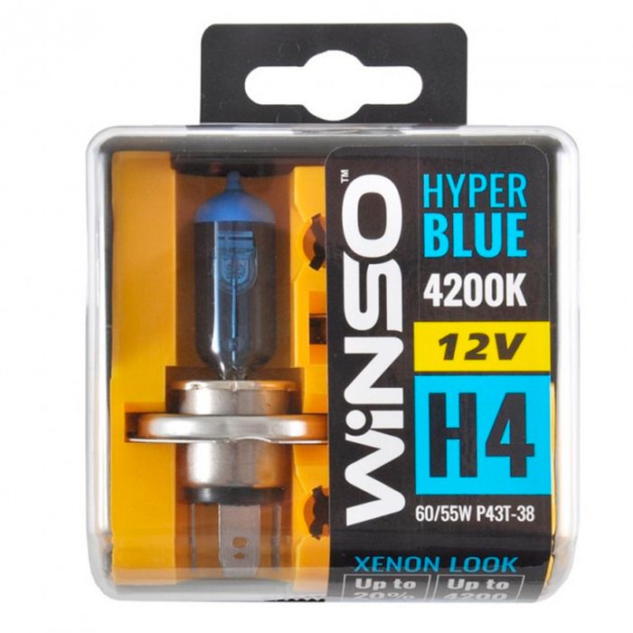 Лампа галогенна WINSO (12V H4 HYPER BLUE 4200K 60/55W P43t-38 SET)