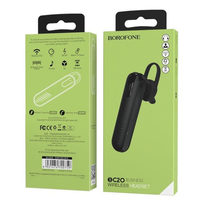 Bluetooth гарнітура BOROFONE BC20 Smart business wireless headset Black (6931474700759)