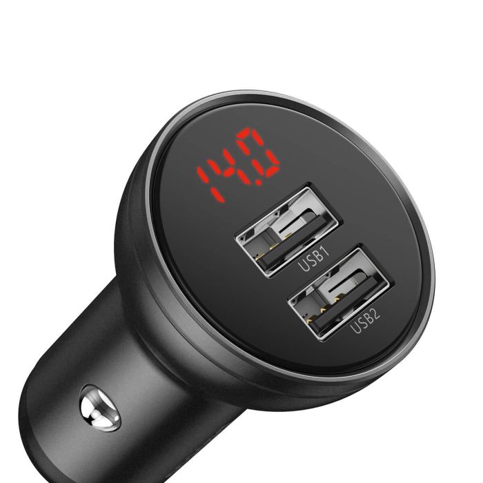 Автомобільний зарядний пристрій Baseus Digital Display Dual USB 4.8A Car Charger 24W+Three Primary Colors 3-in-1 Cable1.2M (TZCCBX-0G)