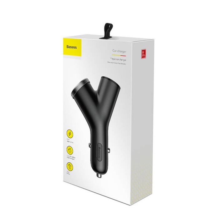 Автомобільний зарядний пристрій Baseus Y type dual USB+cigarette lighter extended car charger 3.1 A Black (CCALL-YX01)