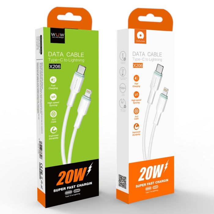 Кабель WUW-X206 Type-C to Lightning PD20W 1m white (WUW-X206TL)