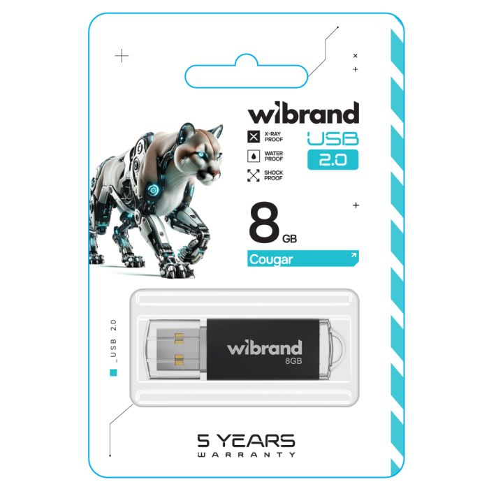 Флеш-накопичувач Wibrand USB 2.0 Cougar 8Gb Black (WI2.0/CU8P1B)