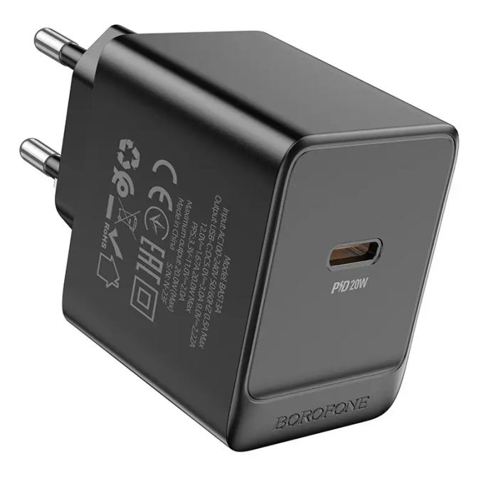 Мережевий зарядний пристрій BOROFONE BAS13A Erudite single port PD20W charger(EU) Black (6941991104855)