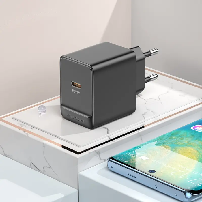 Мережевий зарядний пристрій BOROFONE BAS13A Erudite single port PD20W charger(EU) Black (6941991104855)