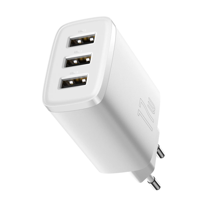Мережевий зарядний пристрій Baseus Compact  Charger 3U 17W EU White (CCXJ020102)