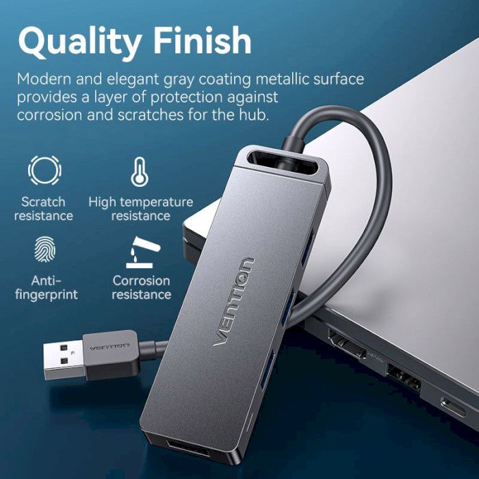 USB-хаб Vention 4-Port USB 3.0 Hub With Power Supply 0.15M Black (CHLBB) (CHLBB)