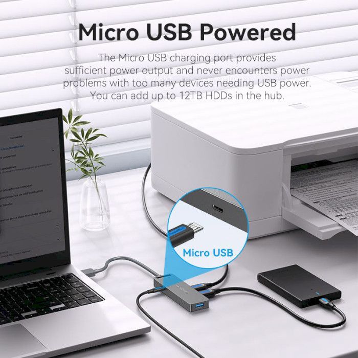 USB-хаб Vention 4-Port USB 3.0 Hub With Power Supply 0.15M Black (CHLBB) (CHLBB)