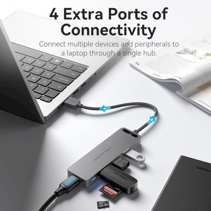 USB-хаб Vention 4-Port USB 3.0 Hub With Power Supply 0.15M Black (CHLBB) (CHLBB)