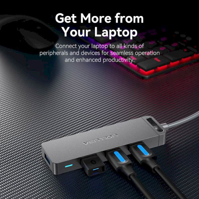 USB-хаб Vention 4-Port USB 3.0 Hub With Power Supply 0.15M Black (CHLBB) (CHLBB)