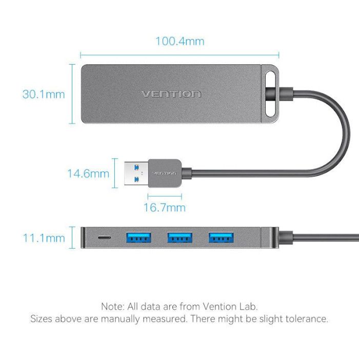 USB-хаб Vention 4-Port USB 3.0 Hub With Power Supply 0.15M Black (CHLBB) (CHLBB)