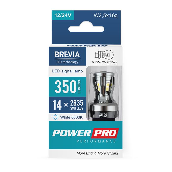 Brevia PowerPro P27/7W (3157) 350Lm 14x2835SMD 12/24V CANbus, 2шт (10339X2)