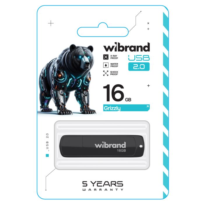Флеш-накопичувач Wibrand USB 2.0 Grizzly 16Gb Black (WI2.0/GR16P3B)