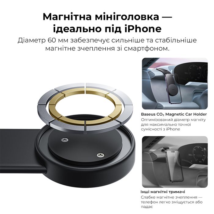 Автотримач для телефона Baseus C02 Magnetic Phone Holder Cluster Black (SUCC000201)
